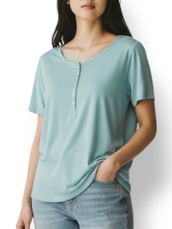 4/$20 Cherokee Short Sleeve 1/2 Button-Front Tee - Picture 2 of 6